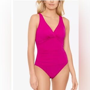 Lauren Ralph  Lauren PLUMERIA Beach Club Solid Twist One-Piece Swimsuit Size 8